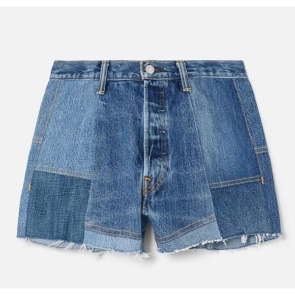 RE/DONE LEVI'S DENIM PATCHWORK SHORTS WITH FRAYED HEM Size 27 - Picture 9 of 9